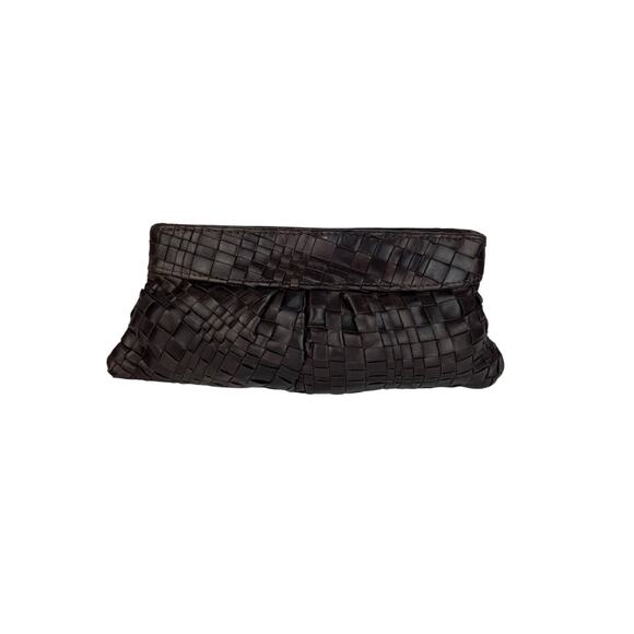 Lauren Merkin Brown Braided Leather Clutch Made in NYC - Picture 1 of 10